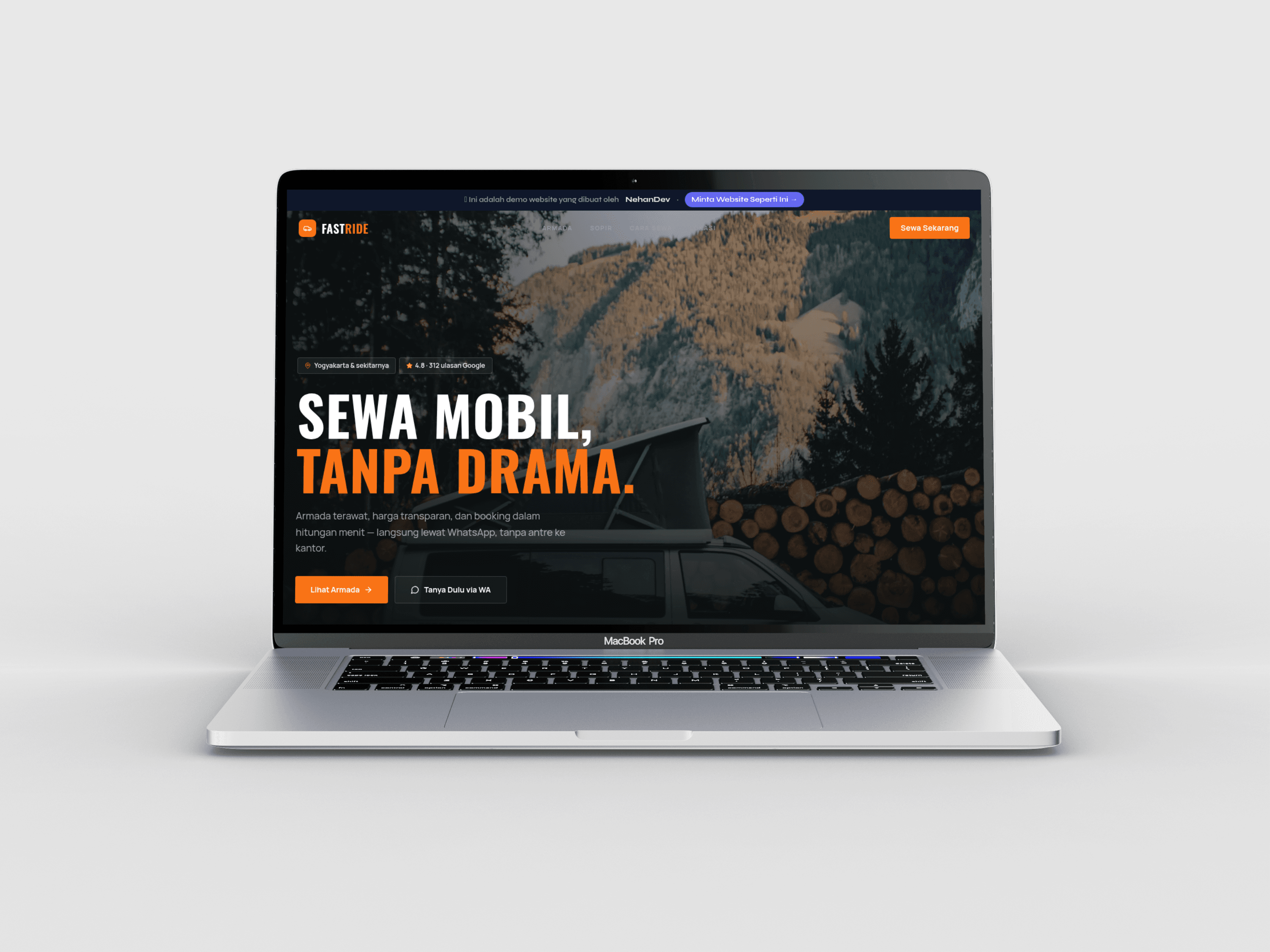 Tampilan website demo FastRide Rental